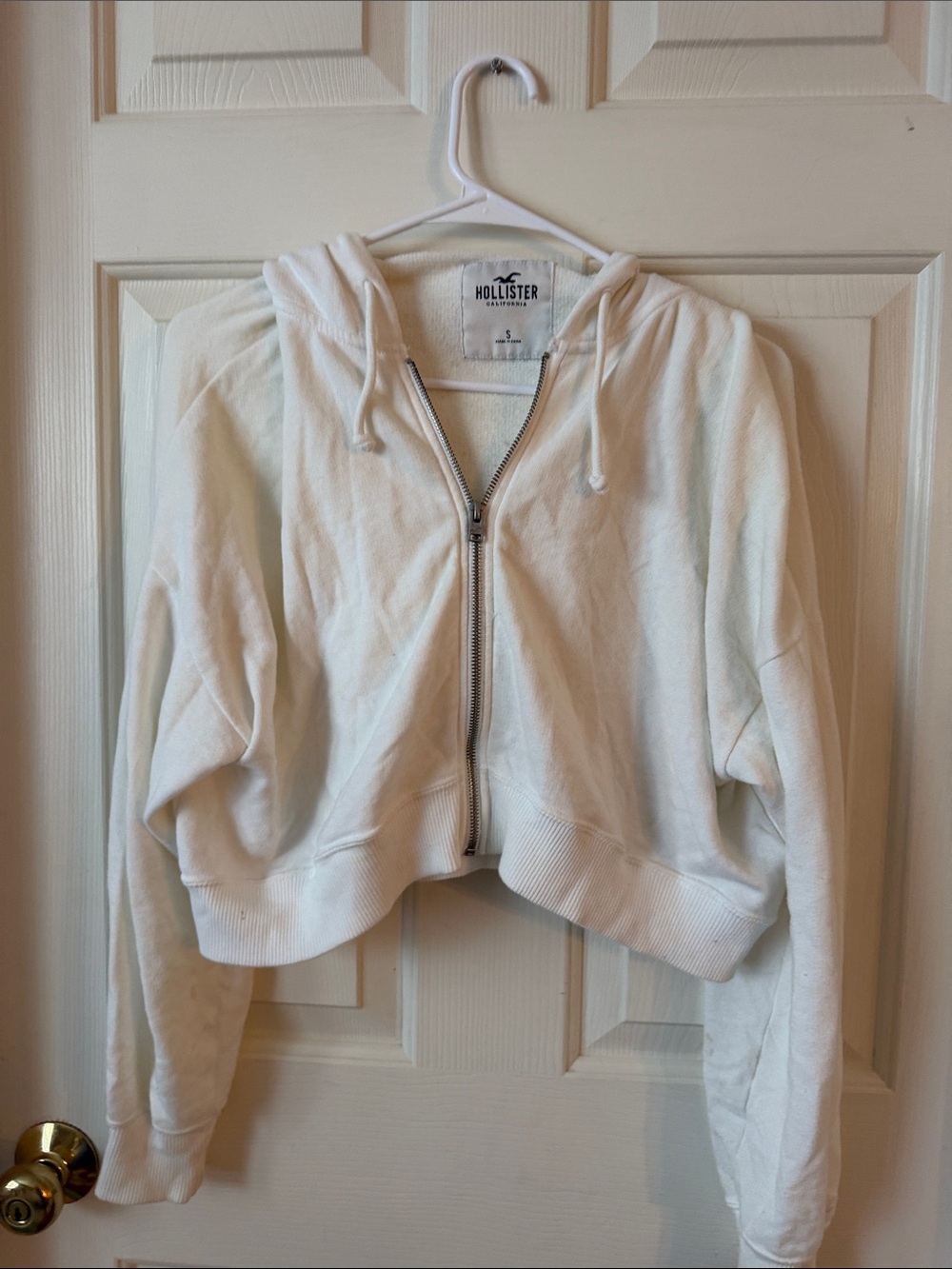 Hollister Off-White Cropped Zip Hoodie